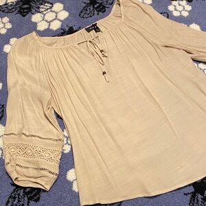 Bwear Beige Blouse with Lace Sleeves